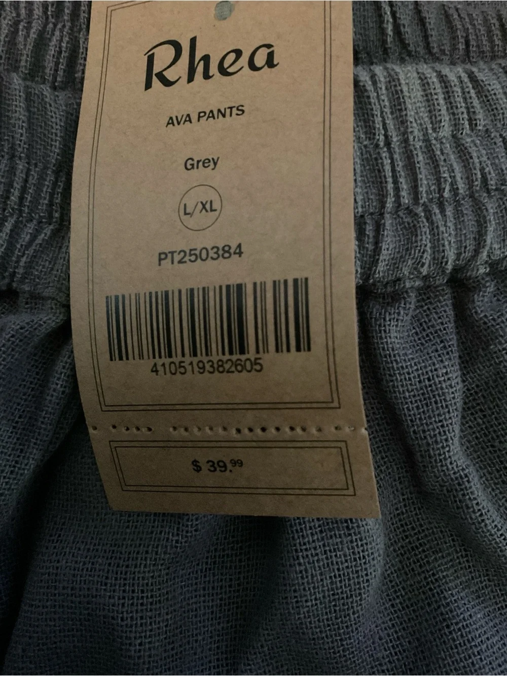 NWT Rhea Ava Pants Gray 100% Cotton Gauze Wide Leg Boho L/XL A26